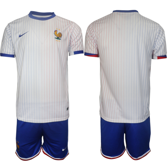 Men's France Blank White 2024-25 Away Soccer Jersey Suit